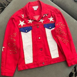 CALVIN KLEIN HAND PAINTED RED DENIM JACKET